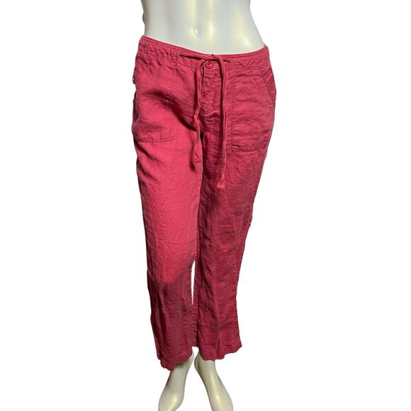 Cynthia Rowley 100% Linen Drawstring Pants Casual Red Raspberry Size 4 Resort - Picture 1 of 16